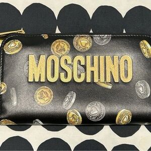 Moschino Black and Gold Coin Pattern Wallet